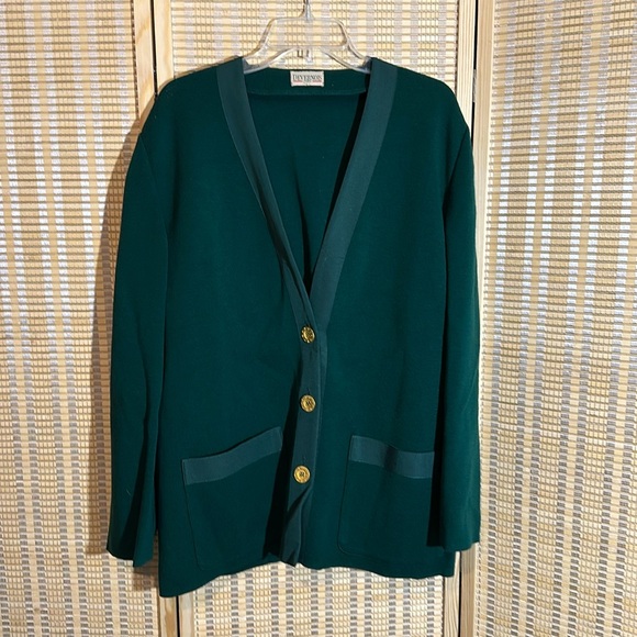 Devernois Paris Vintage 1970s Forest Green Preppy Cardigan Sweater Blazer - Picture 1 of 16